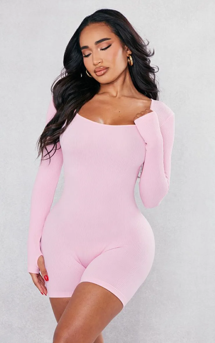 PrettyLittleThing Unitards*Shape Snatched Ribbed Long Sleeve Unitard