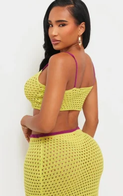 Best PrettyLittleThing Shape Knit Contrast Strappy Crop Top Lime