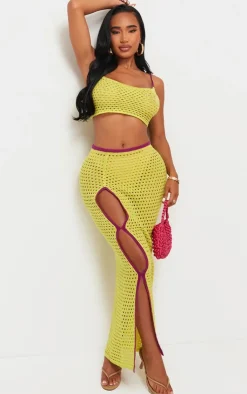 Best PrettyLittleThing Shape Knit Contrast Strappy Crop Top Lime