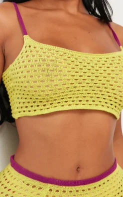 Best PrettyLittleThing Shape Knit Contrast Strappy Crop Top Lime
