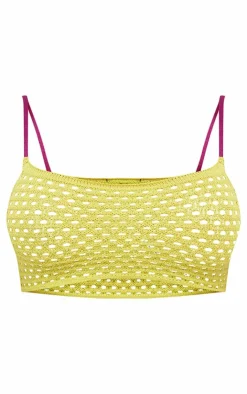 Best PrettyLittleThing Shape Knit Contrast Strappy Crop Top Lime