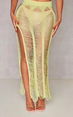 Online PrettyLittleThing Shape Knit Ladder Maxi Skirt Lime