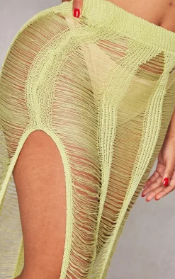 Online PrettyLittleThing Shape Knit Ladder Maxi Skirt Lime