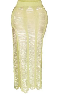 Online PrettyLittleThing Shape Knit Ladder Maxi Skirt Lime