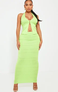 New PrettyLittleThing Shape Knit Low Rise Maxi Skirt Lime