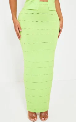 New PrettyLittleThing Shape Knit Low Rise Maxi Skirt Lime