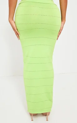 New PrettyLittleThing Shape Knit Low Rise Maxi Skirt Lime