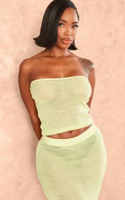 Sale PrettyLittleThing Shape Knit Sheer Longline Bandeau Top Lime