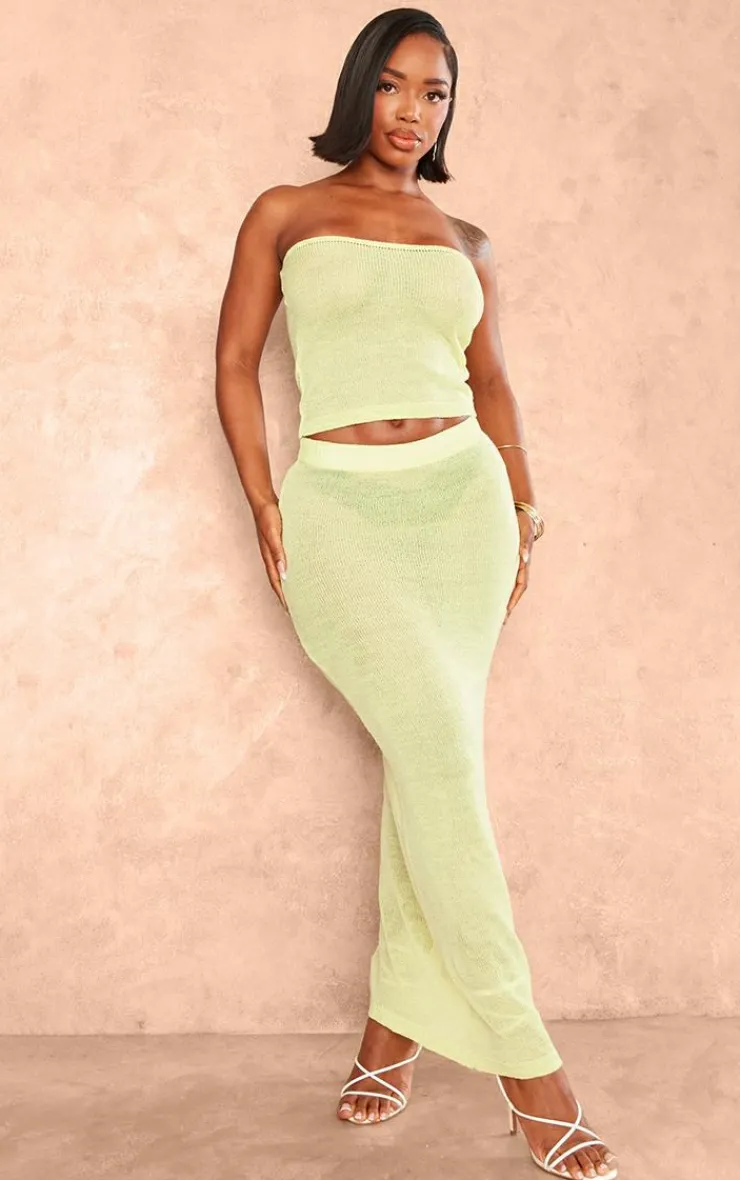 Sale PrettyLittleThing Shape Knit Sheer Longline Bandeau Top Lime