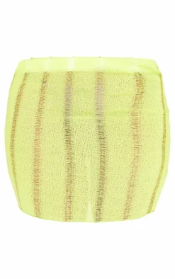 Clearance PrettyLittleThing Shape Ladder Knit Micro Mini Skirt Lime