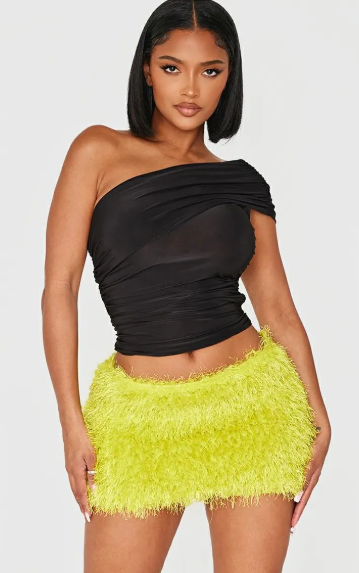 Shape Lime Low Rise Faux Leather Tassle Mini Skirt