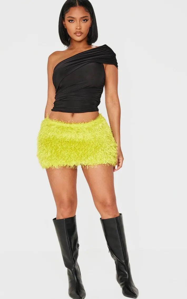 Shape Lime Low Rise Faux Leather Tassle Mini Skirt