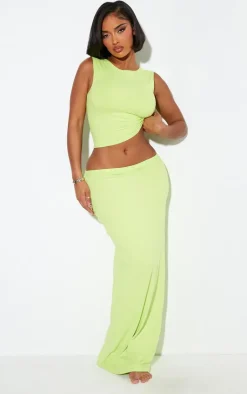 Discount PrettyLittleThing Shape Sculpted Low Rise Maxi Skirt Lime