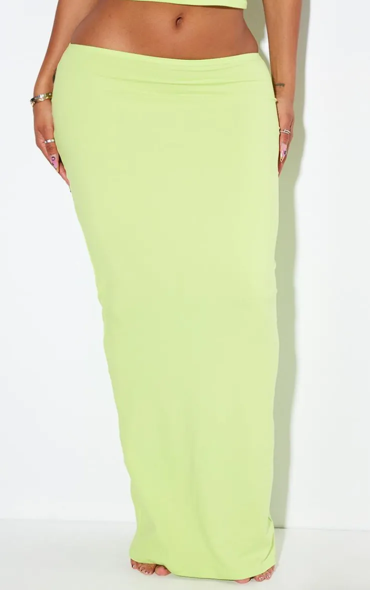 Discount PrettyLittleThing Shape Sculpted Low Rise Maxi Skirt Lime