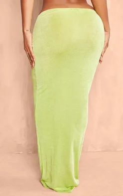 PrettyLittleThing Shape Slinky Acetate Low Rise Ruched Front Maxi Skirt Lime