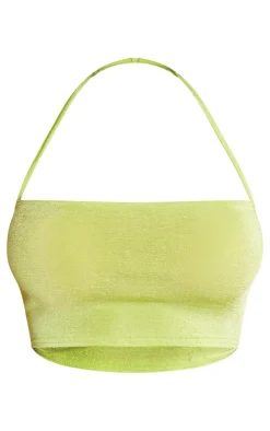 Hot PrettyLittleThing Shape Slinky Acetate Halterneck Bandeau Top Lime