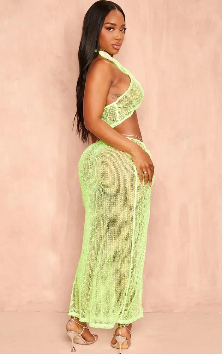 Clearance PrettyLittleThing Shape Textured Sequin Halterneck Bandeau Lime