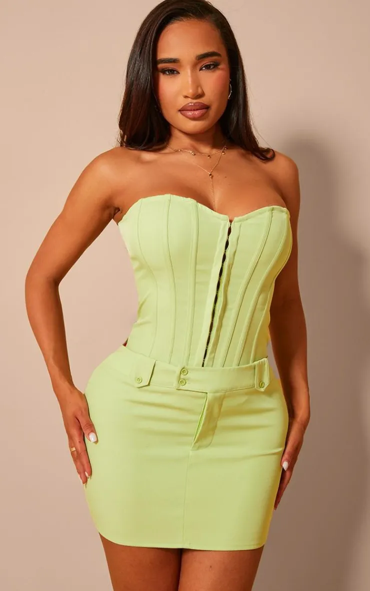 Clearance PrettyLittleThing Shape Woven Micro Mini Skirt Lime