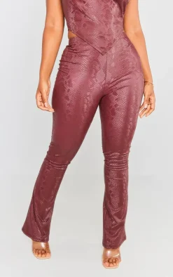 Outlet PrettyLittleThing Shape Matte Faux Leather Snake Flare Pants Maroon
