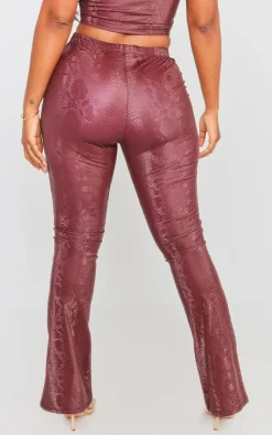 Outlet PrettyLittleThing Shape Matte Faux Leather Snake Flare Pants Maroon
