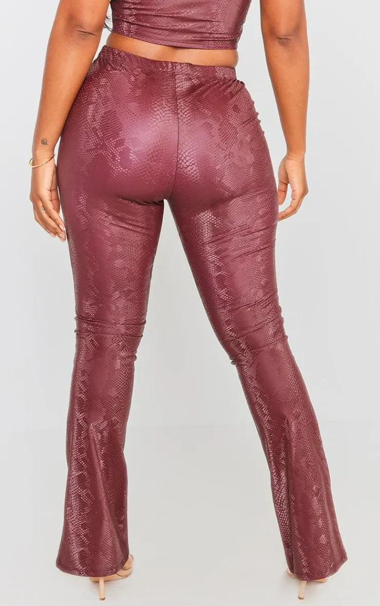 Outlet PrettyLittleThing Shape Matte Faux Leather Snake Flare Pants Maroon