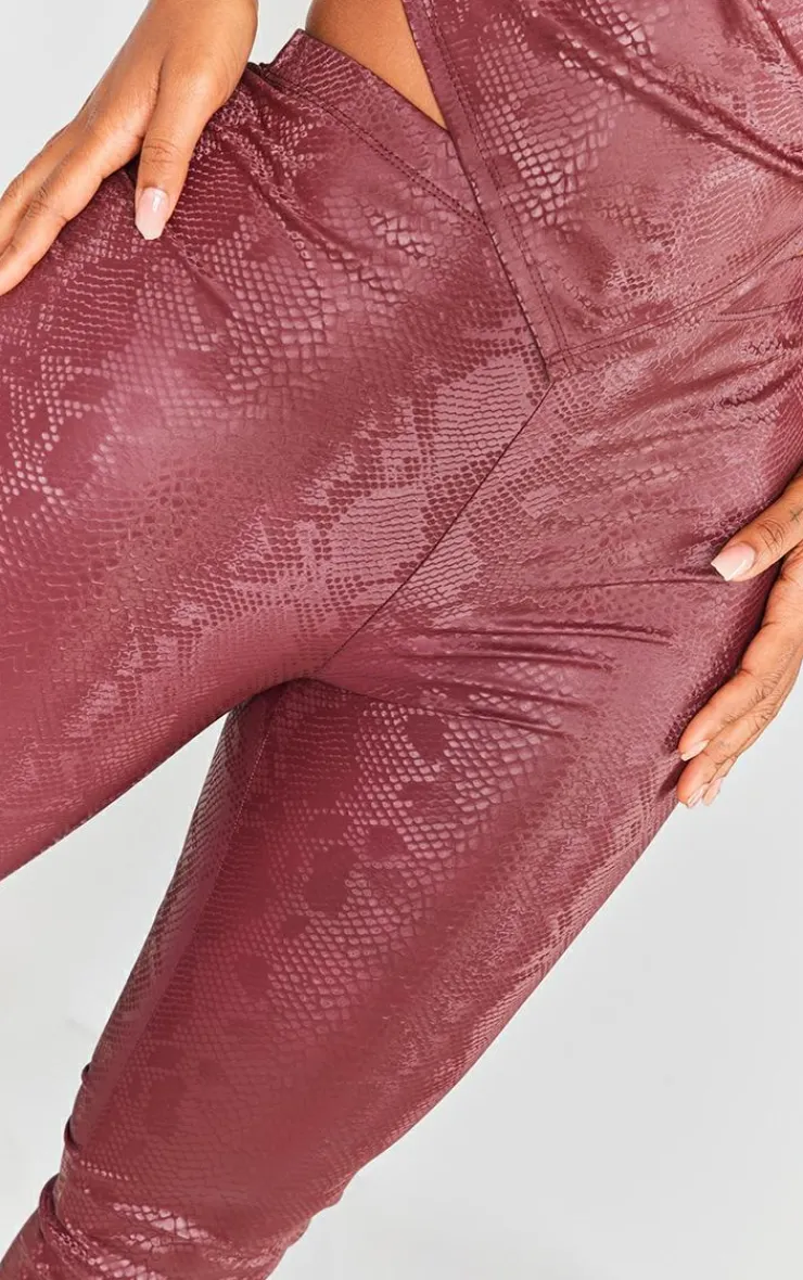 Outlet PrettyLittleThing Shape Matte Faux Leather Snake Flare Pants Maroon