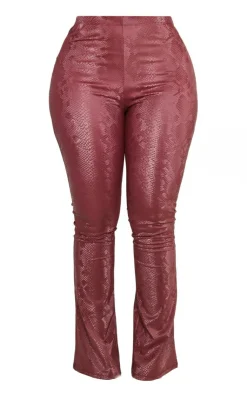 Outlet PrettyLittleThing Shape Matte Faux Leather Snake Flare Pants Maroon