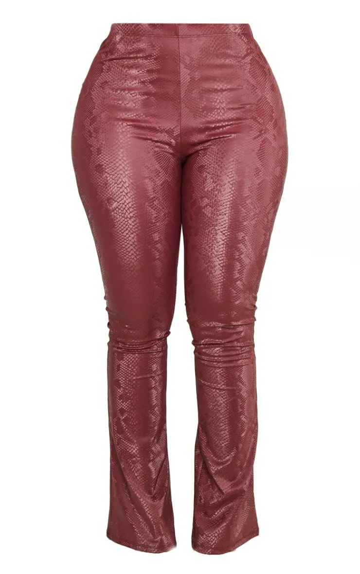 Outlet PrettyLittleThing Shape Matte Faux Leather Snake Flare Pants Maroon
