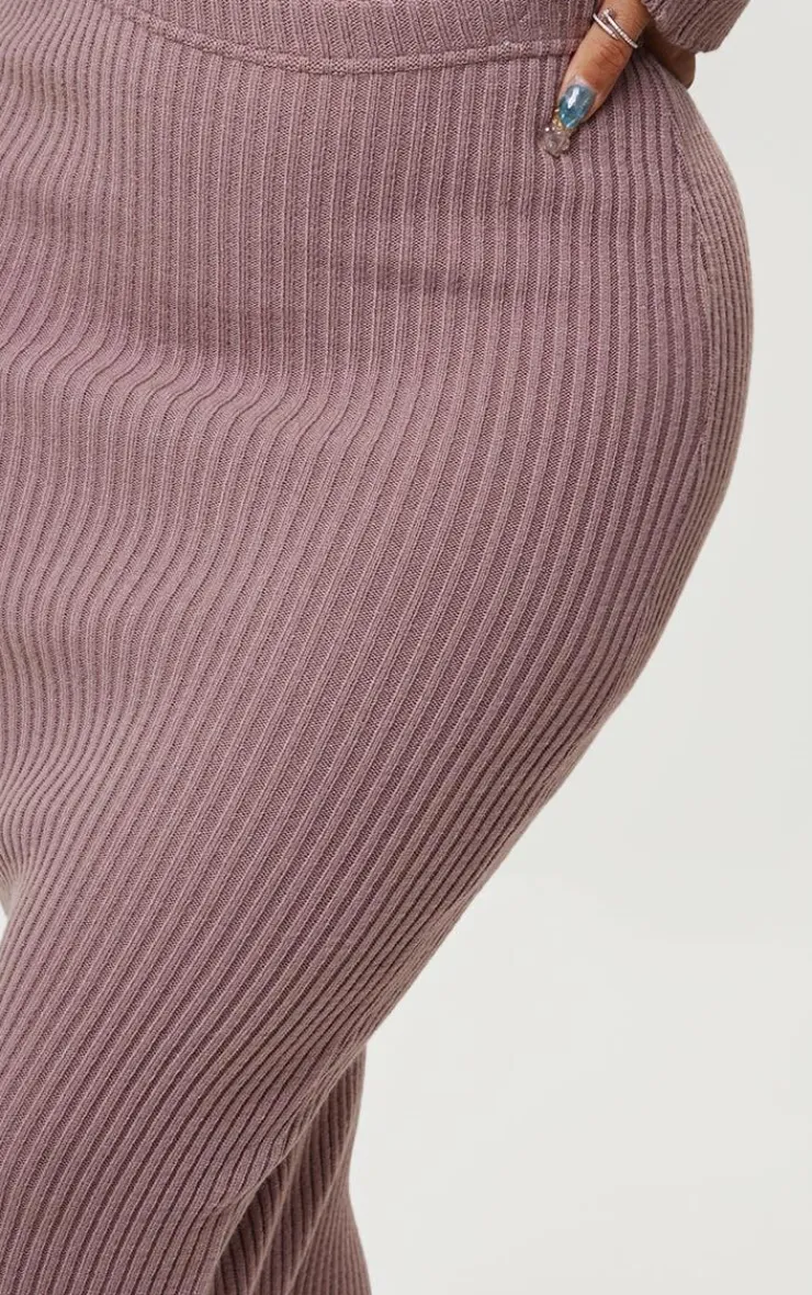 Sale PrettyLittleThing Shape Knit Ribbed Low Rise Maxi Skirt Mauve