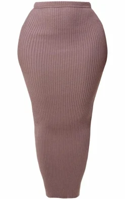 Sale PrettyLittleThing Shape Knit Ribbed Low Rise Maxi Skirt Mauve