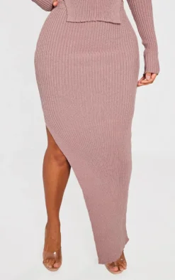 Discount PrettyLittleThing Shape Knit Split Side Detail Midaxi Skirt Mauve