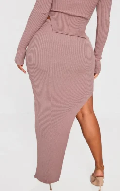 Discount PrettyLittleThing Shape Knit Split Side Detail Midaxi Skirt Mauve