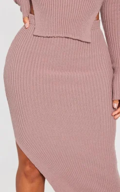 Discount PrettyLittleThing Shape Knit Split Side Detail Midaxi Skirt Mauve