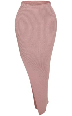Discount PrettyLittleThing Shape Knit Split Side Detail Midaxi Skirt Mauve