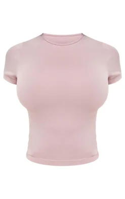 Clearance PrettyLittleThing Shape Stretch Seamless Short Sleeve Longline Top Mauve