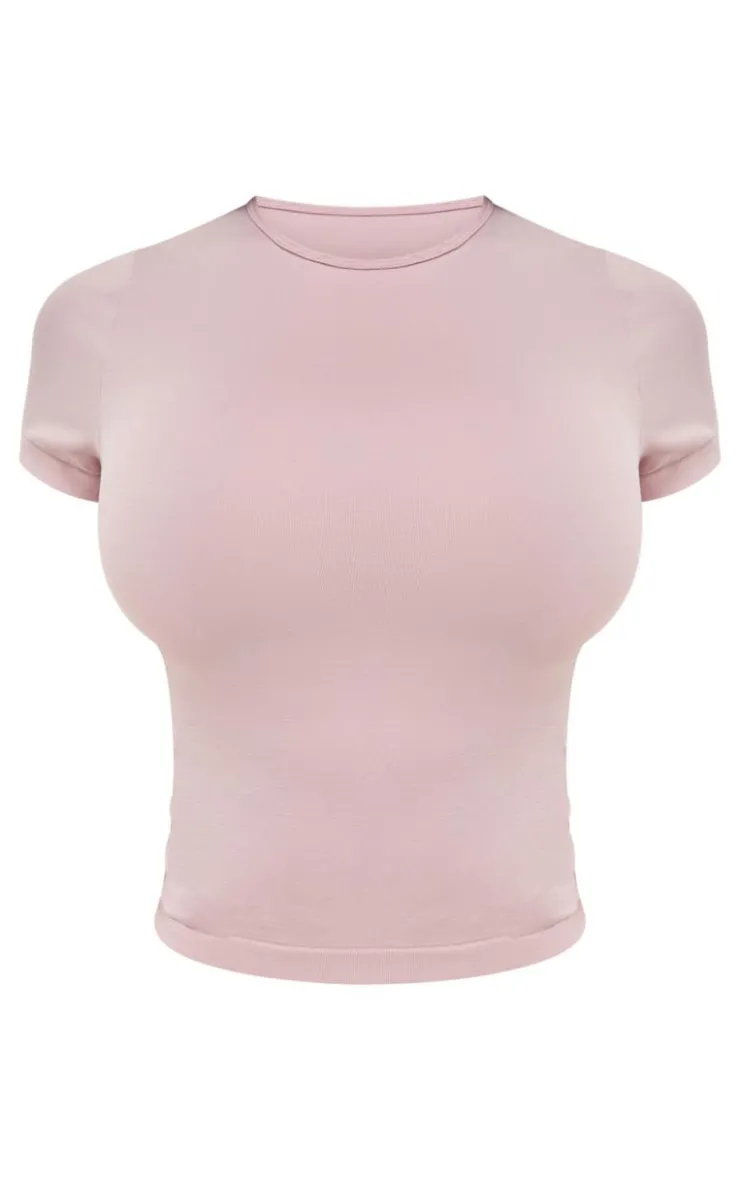 Clearance PrettyLittleThing Shape Stretch Seamless Short Sleeve Longline Top Mauve