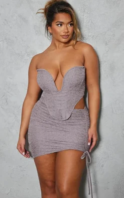 Sale PrettyLittleThing Shape Textured Plunge Corset Mauve
