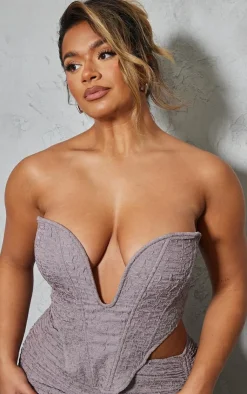 Sale PrettyLittleThing Shape Textured Plunge Corset Mauve