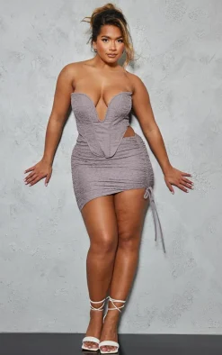 Online PrettyLittleThing Shape Textured Ruched Side Bodycon Skirt Mauve