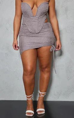 Online PrettyLittleThing Shape Textured Ruched Side Bodycon Skirt Mauve