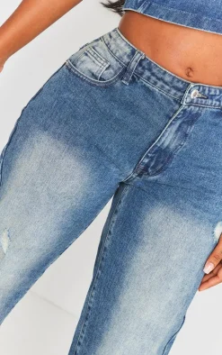 Best PrettyLittleThing Shape Washed Denim Wide Leg Jeans Mid Blue Acid Wash