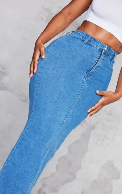 Shape Mid Blue Wash Denim Disco Midaxi Skirt