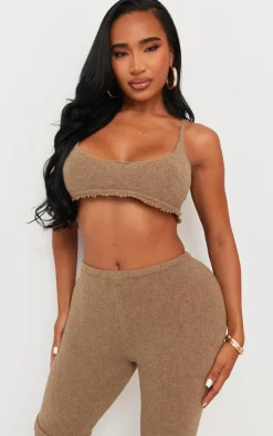 Best PrettyLittleThing Shape Knit Extreme Crop Bralet Mocha