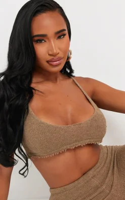 Best PrettyLittleThing Shape Knit Extreme Crop Bralet Mocha