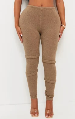 PrettyLittleThing Shape Knit High Waist Seam Detail Pants Mocha