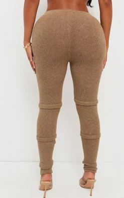 PrettyLittleThing Shape Knit High Waist Seam Detail Pants Mocha