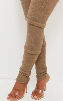 PrettyLittleThing Shape Knit High Waist Seam Detail Pants Mocha