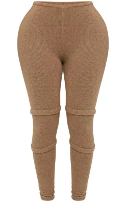 PrettyLittleThing Shape Knit High Waist Seam Detail Pants Mocha
