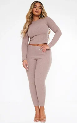 PrettyLittleThing Shape Marl Rib Leggings Mocha