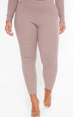 PrettyLittleThing Shape Marl Rib Leggings Mocha